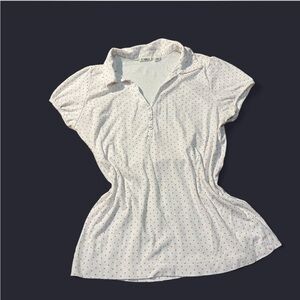 Cato White Button Down Shirt with orange Polka Dots